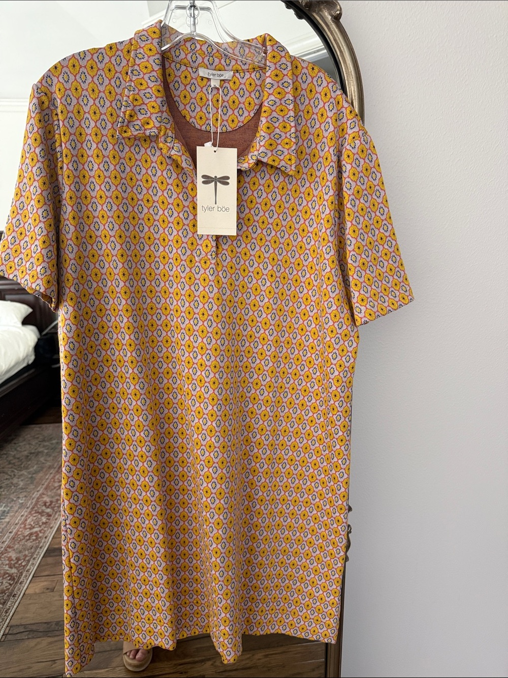 NWT Tyler Boe Yellow Patterned womens shirt dress xl